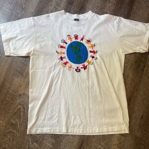 Vintage Hand Embroidered World Children T Shirt Guatemala Size XL